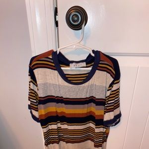 multicolored striped t-shirt